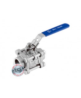 Кран кульовий приварний Ду 40 н/ж (AISI 304, трьохскладовий, Ру 6,3 МПа)